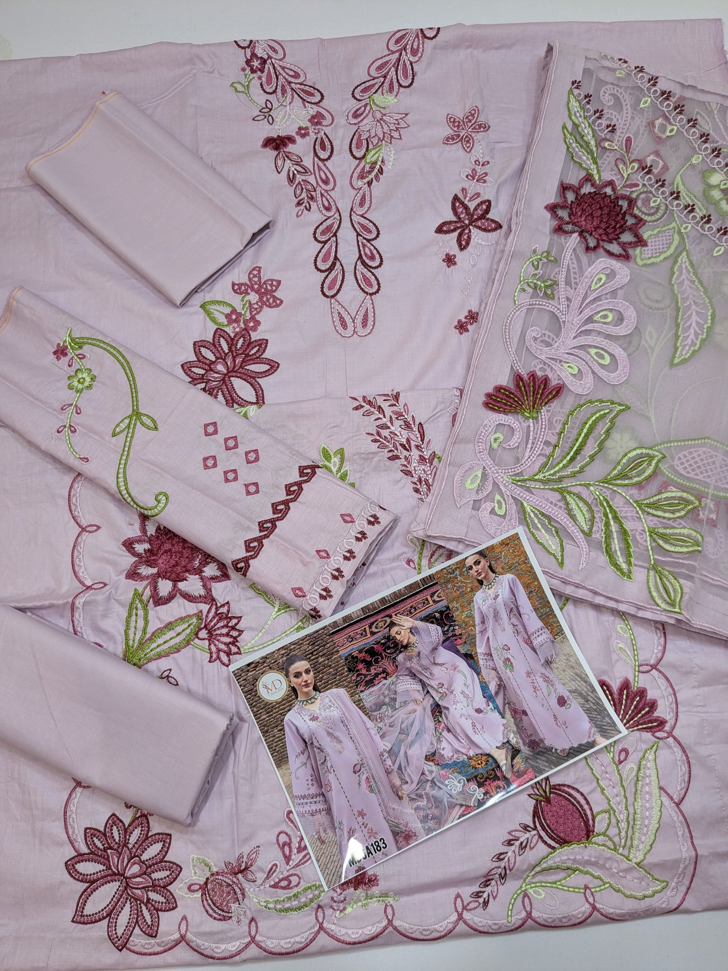 CRIMSON TASAWAR MIRROR GARDEN LAWN EMBROIDERED