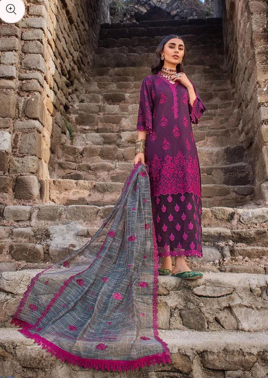 ZAINAB CHOTANI PURPLE LAWN WITH GREY KHADDI DUPPATA