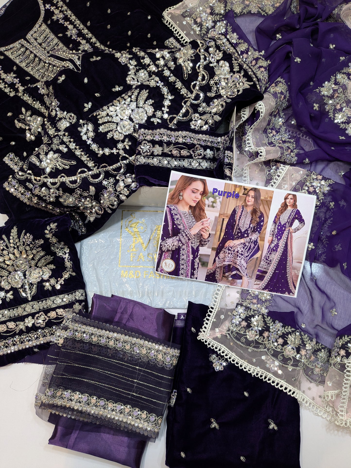 ANEELA SUMBUL PURPLE VELVET 3PC UNSTICH