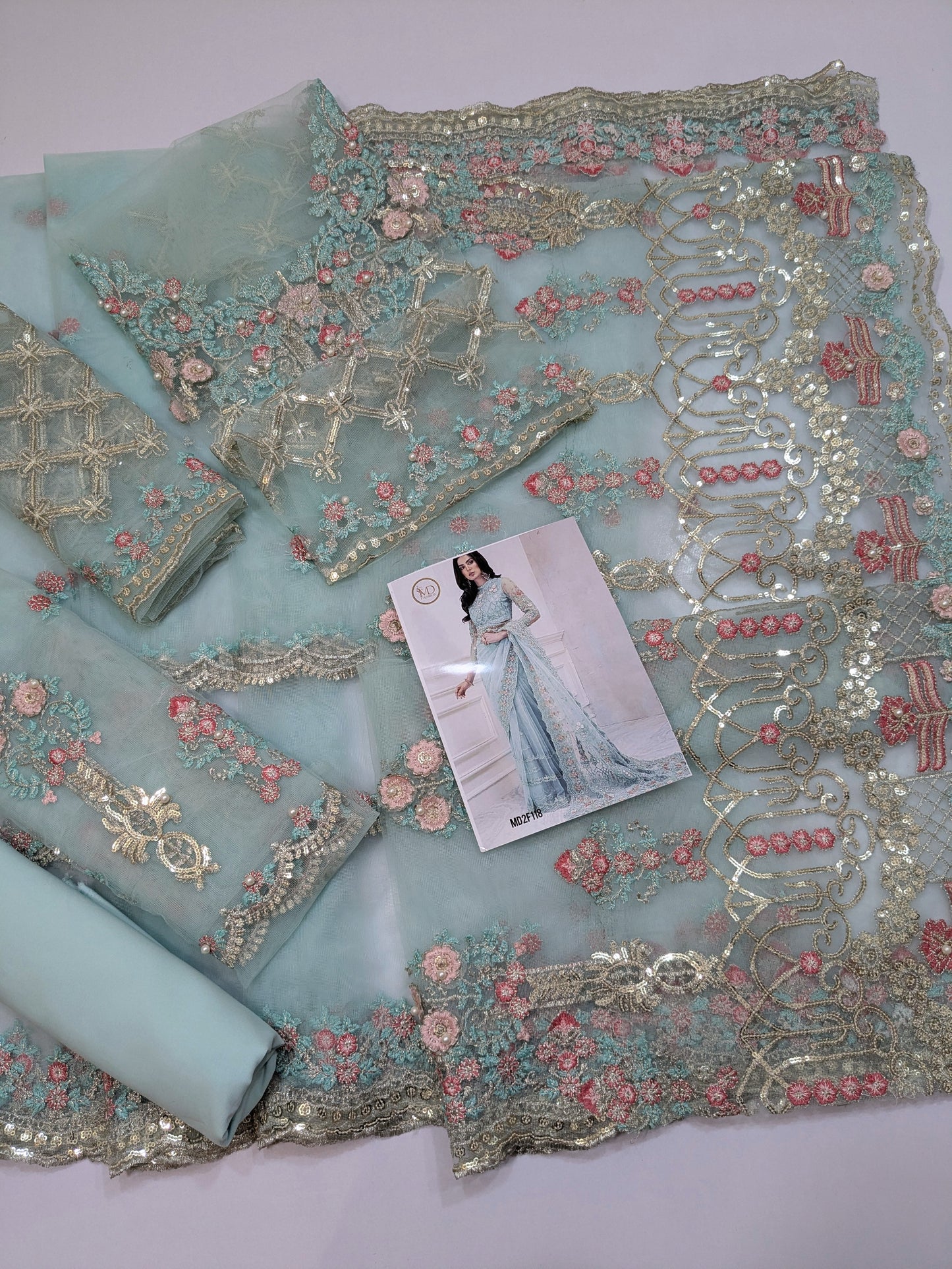 MARIA B SEA NET EMBROIDERED SAREE