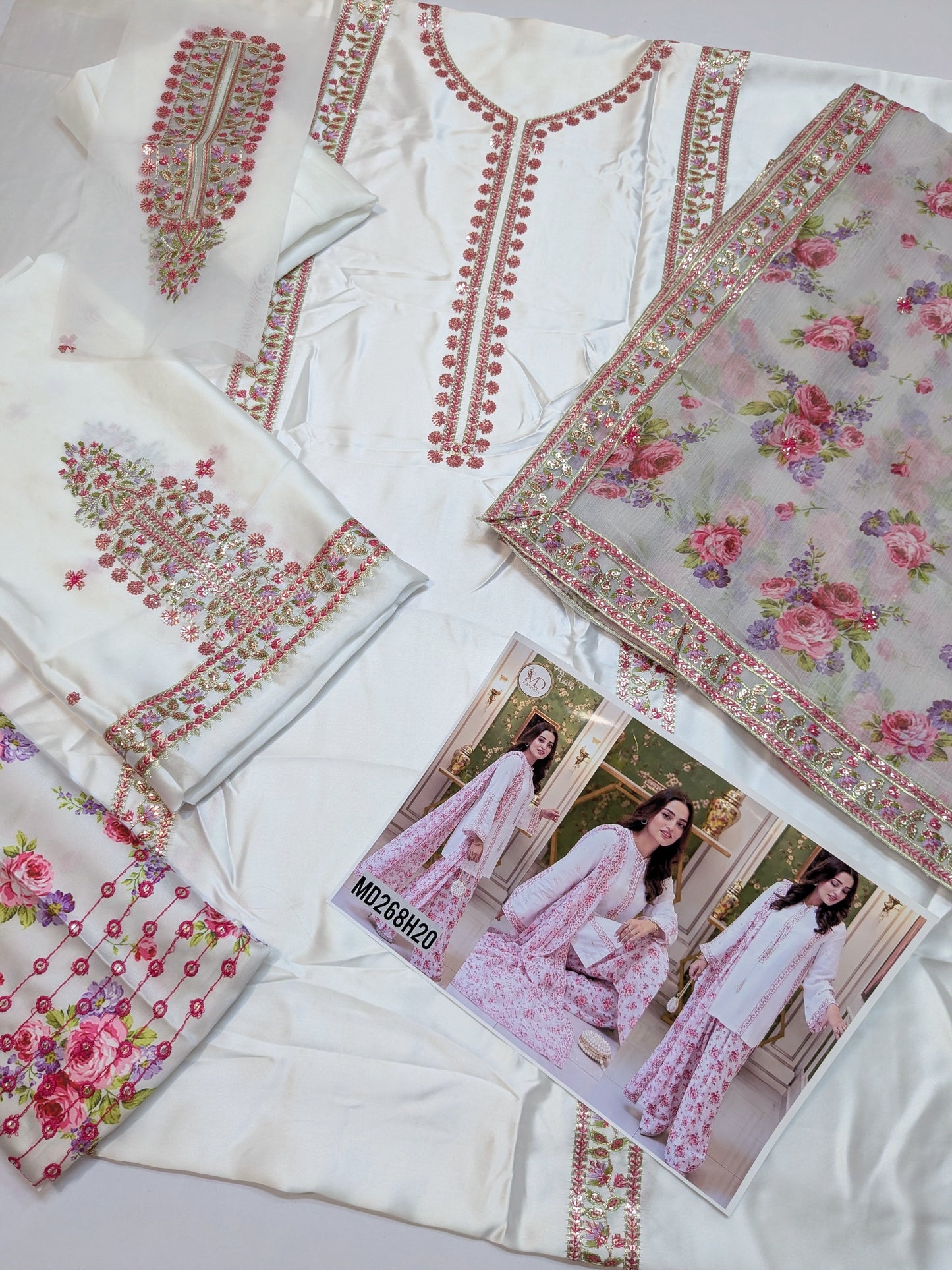 ANEELA INSPIRED WHITE SILK EMBROIDERED