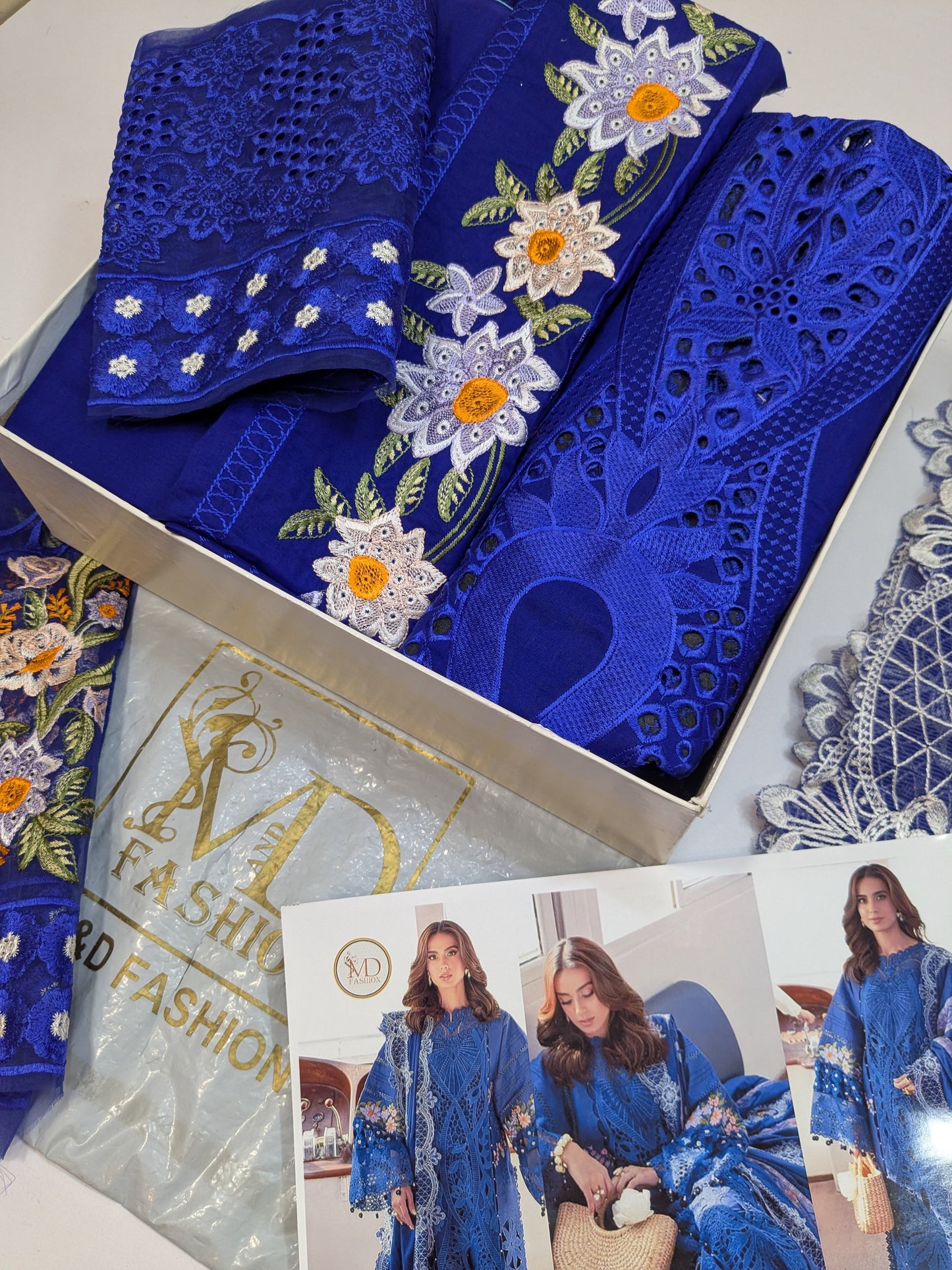 PARISHAY BLUE CHIKENKARI LAWN EMBROIDERED