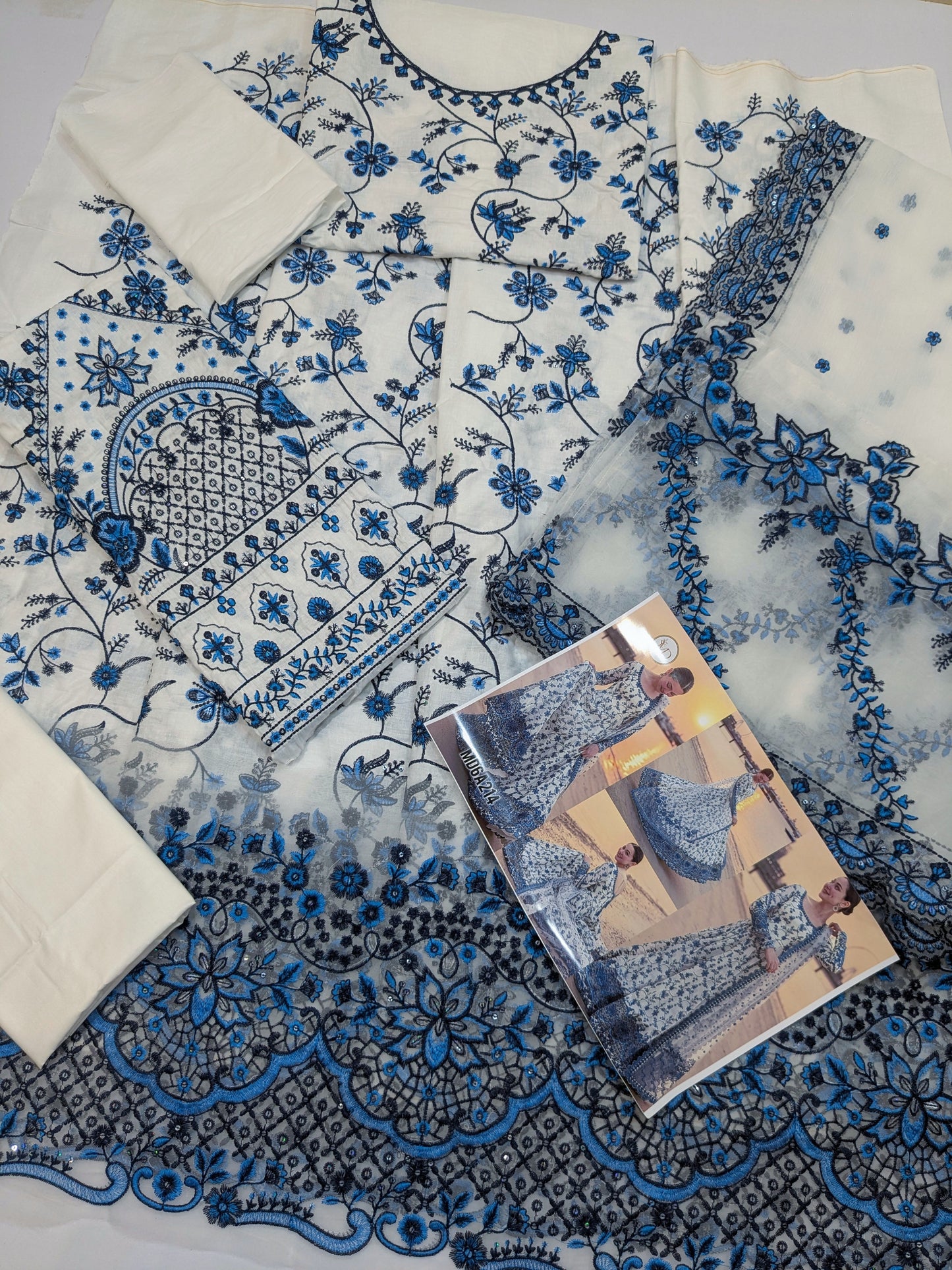 FAIZA SAQLAIN JEHONA KALIDAR BLUE WHITE HEAVY EMBROIDERED