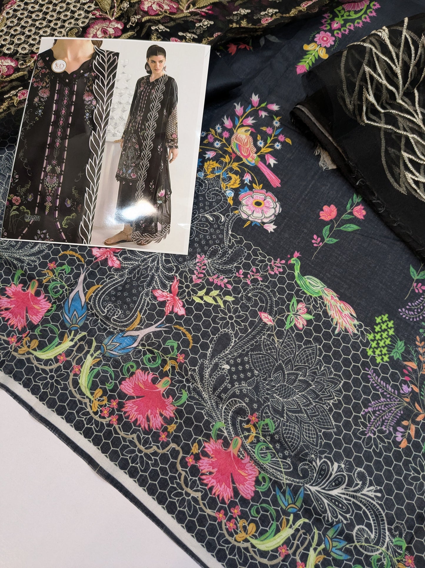 QALAMKAR RIDA BLACK QPRINT EMBROIDERED LAWN