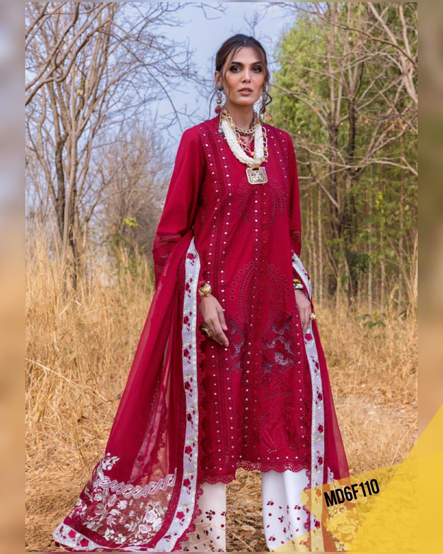 SAIRA SHAKIRA SHAMS CHIKENKARI LAWN RED WHITE