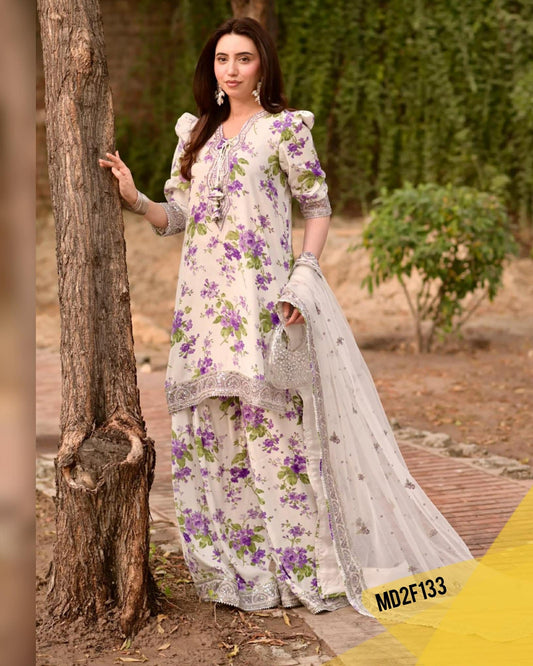 ANEELA PURPLE WHITE LAWN PRINTED EMBROIDERED