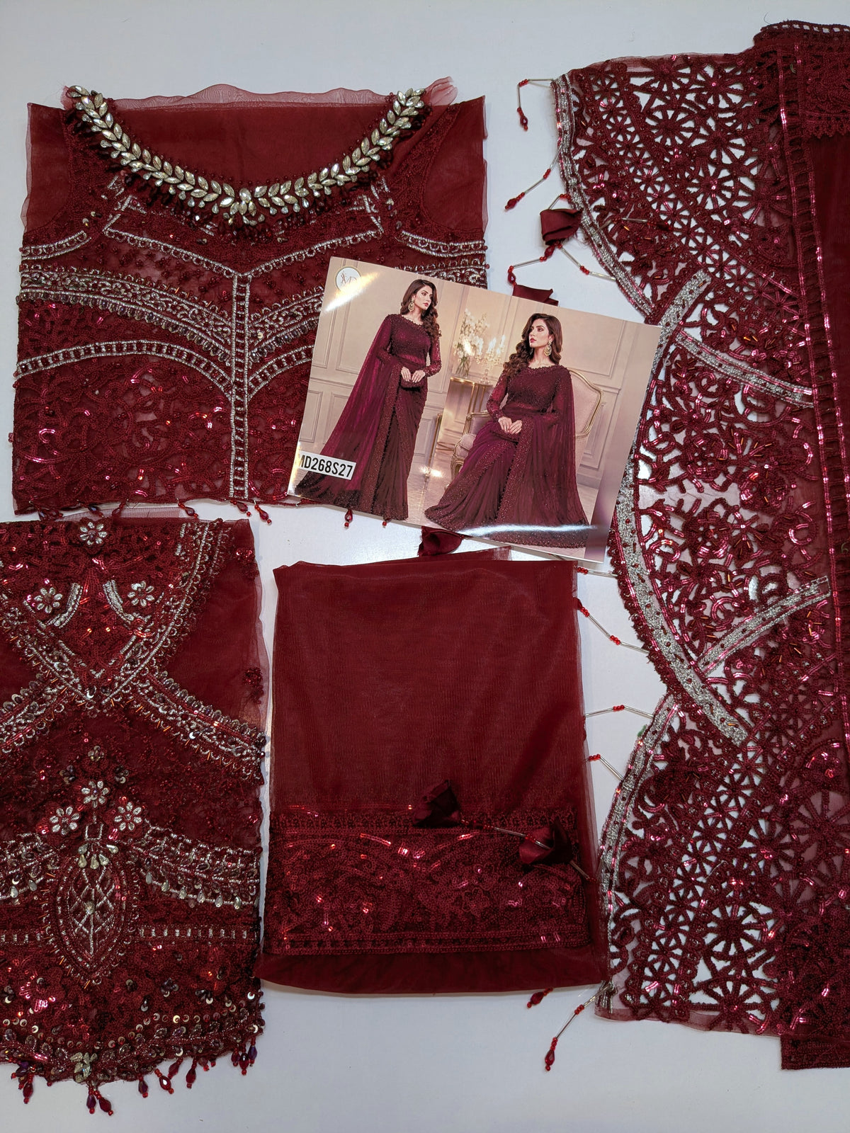 MARIA B INSPIRED MAROON NET SAREE