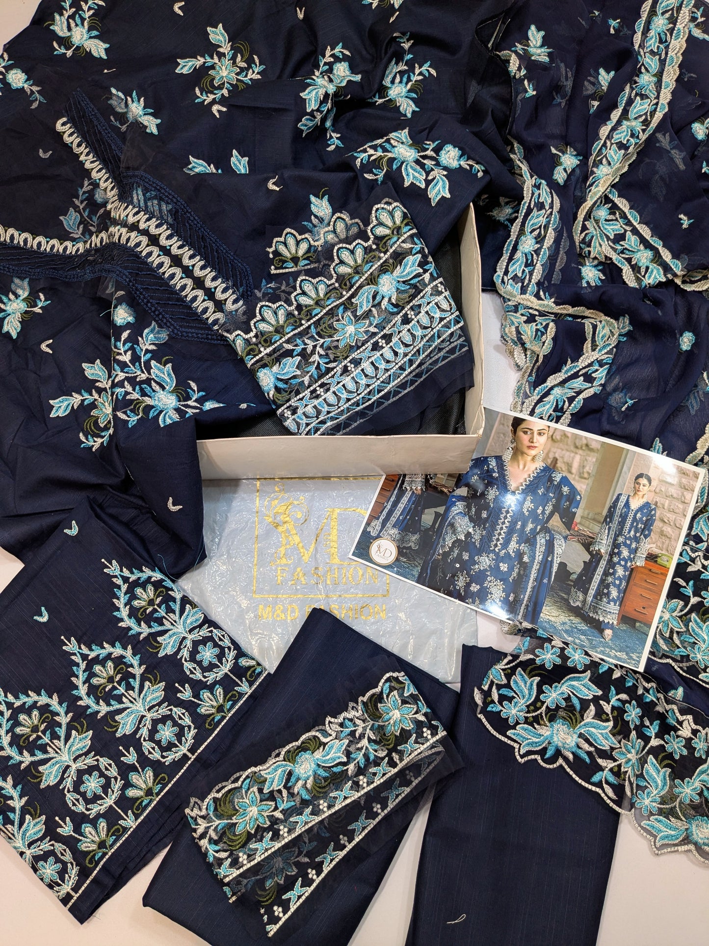 KAHF AZURE BLUE KHADDAR EMBROIDERED DRESS