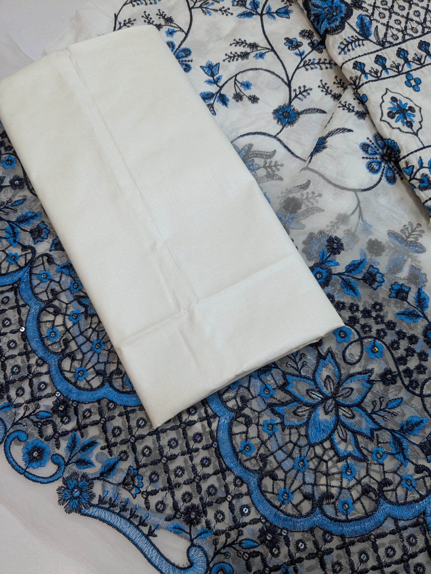 FAIZA SAQLAIN JEHONA KALIDAR BLUE WHITE HEAVY EMBROIDERED