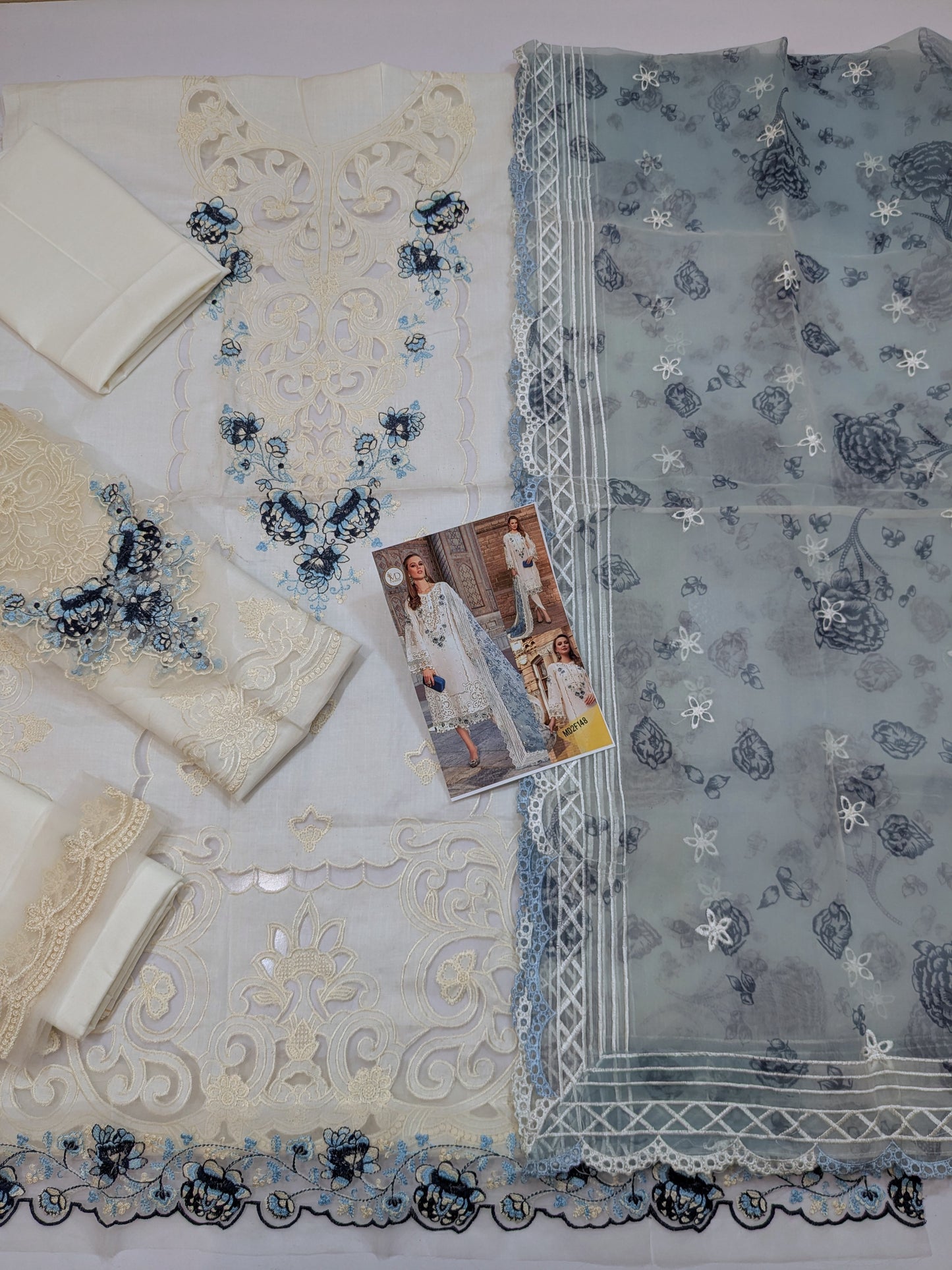 MARIA B LUXURIOUS LAWN WHITE AND BLUE