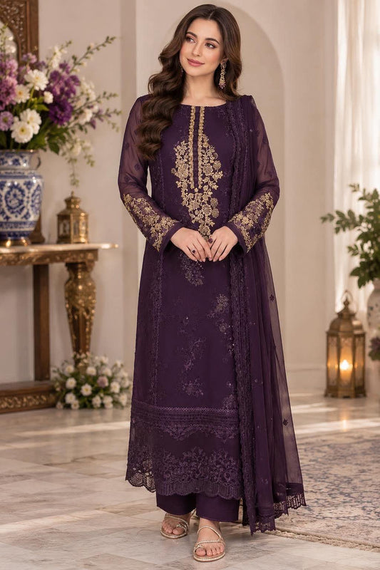 AZURE INSPIRED PURPLE CHIFFON EMBROIDERED