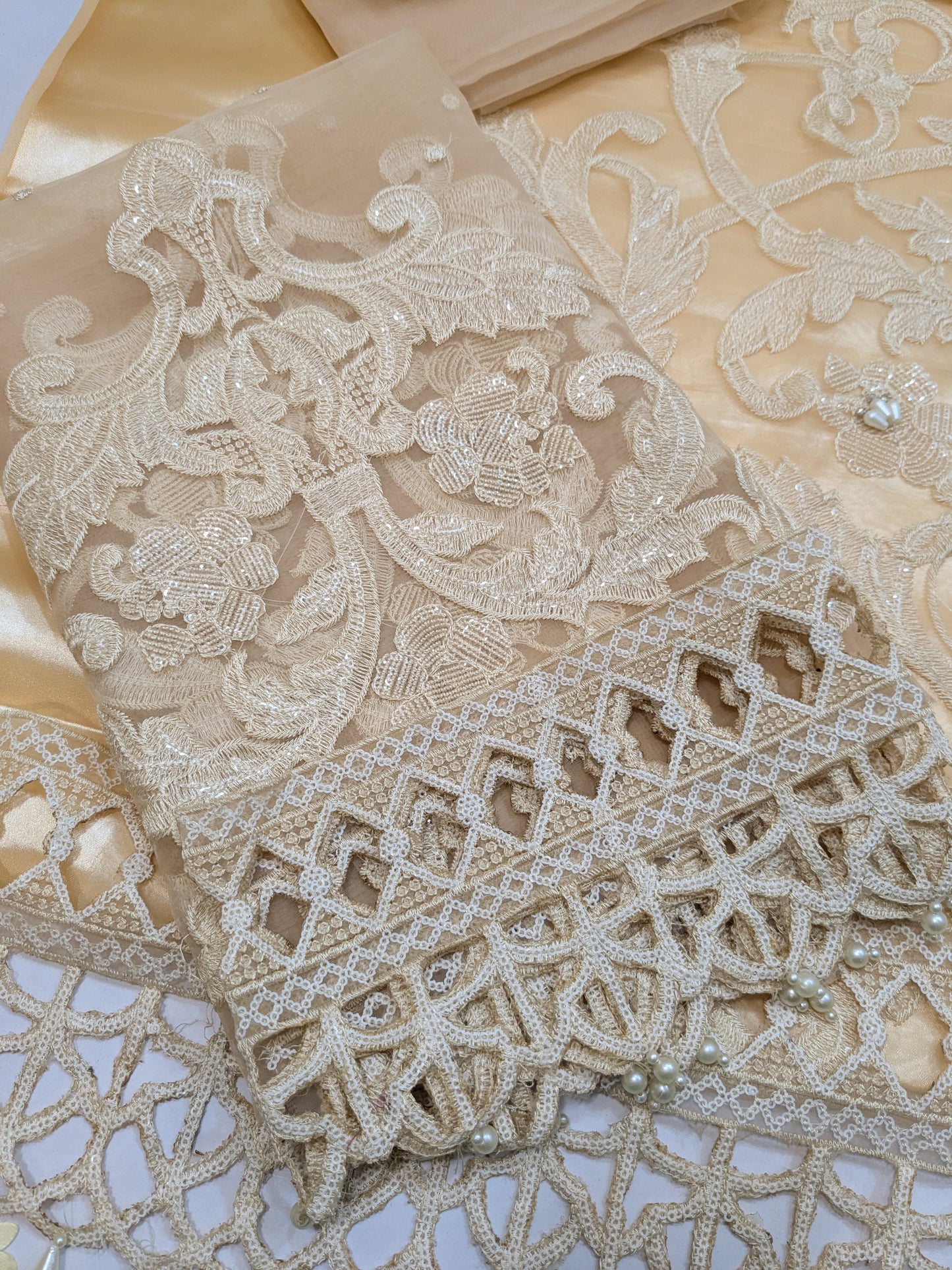 MARIA B SKIN BEIGE LUXURIOUS EMBROIDERED ORGANZA