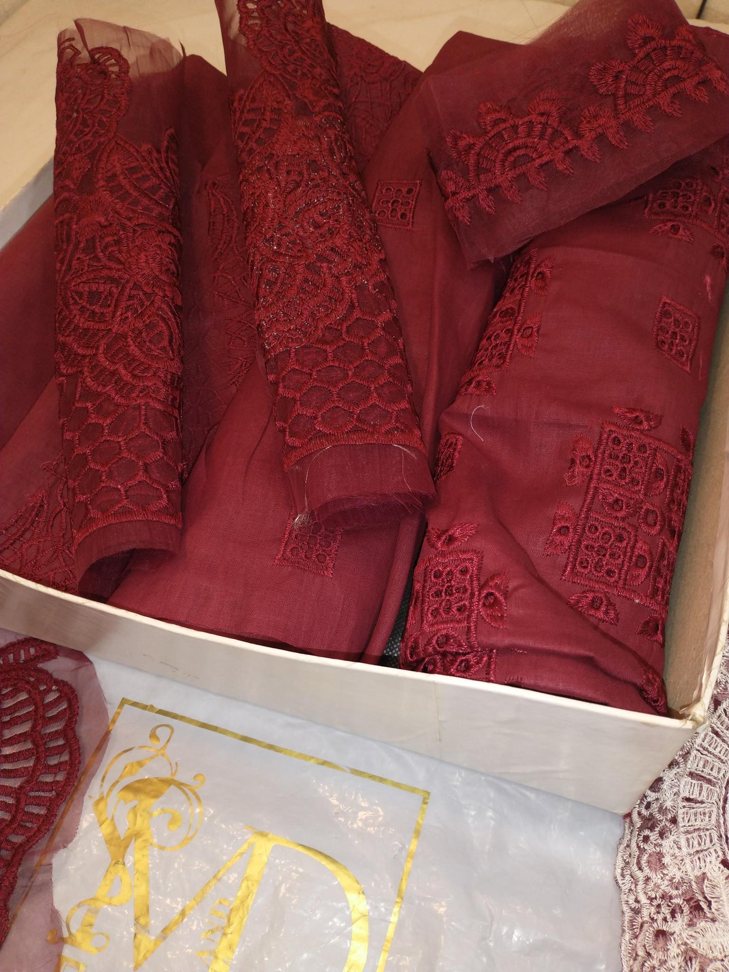 KAHF MAROON LUXURIOUS LAWN WITH HEAVY EMBROIDERED DUPPATA