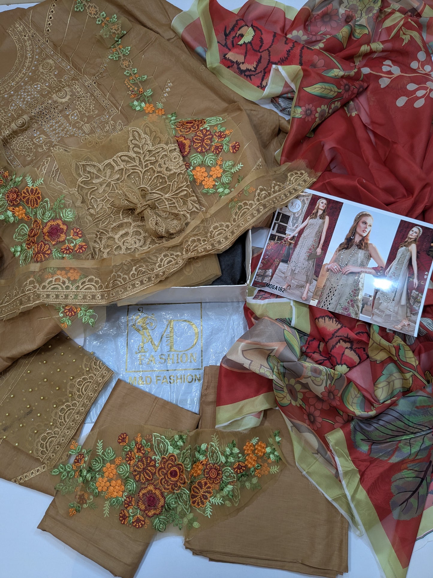 MARIA B BROWN CHIKENKARI EMBROIDERED LAWN