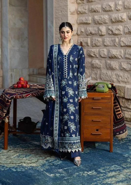 KAHF AZURE BLUE KHADDAR EMBROIDERED DRESS