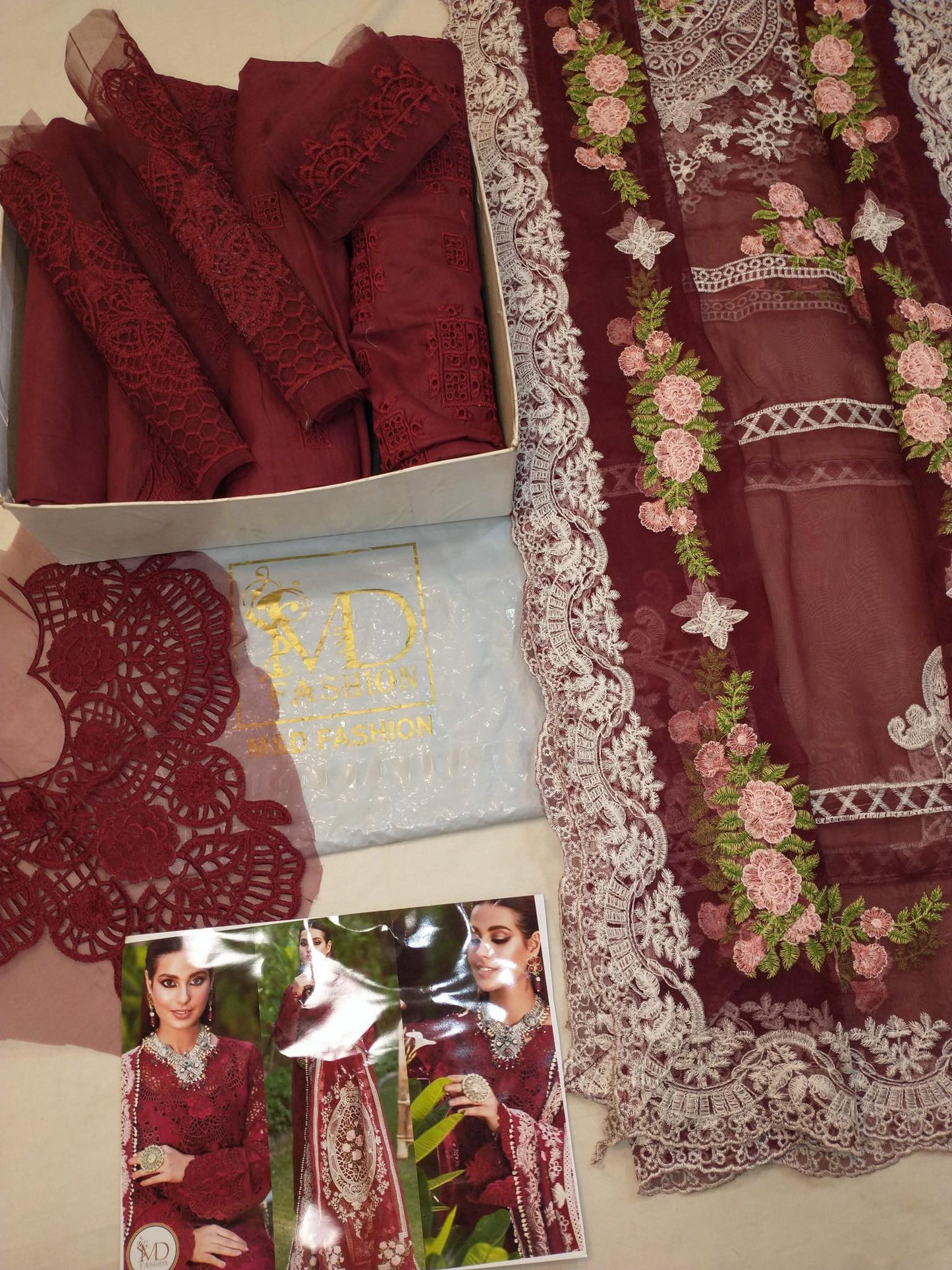 KAHF MAROON LUXURIOUS LAWN WITH HEAVY EMBROIDERED DUPPATA