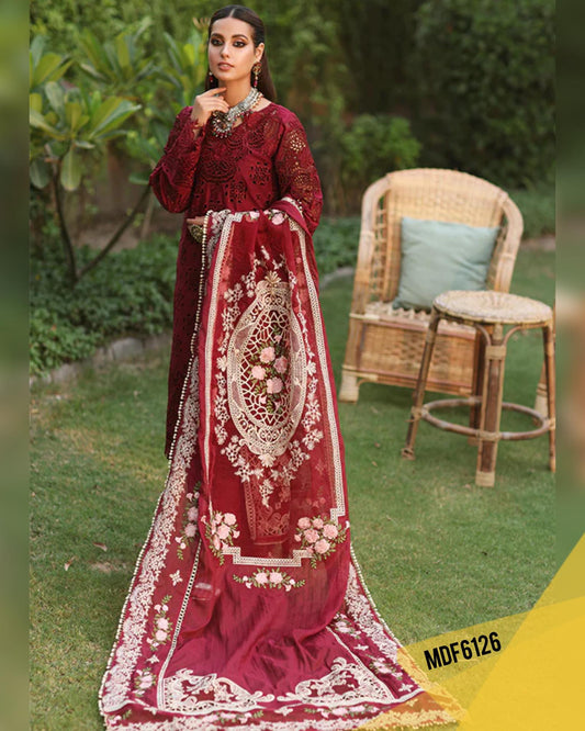 KAHF MAROON LUXURIOUS LAWN WITH HEAVY EMBROIDERED DUPPATA