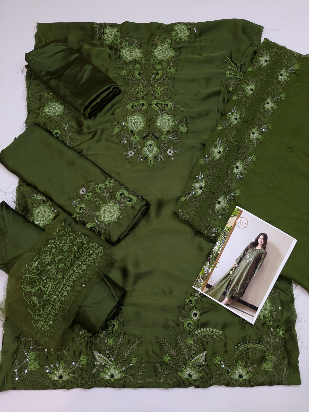 MAHIRA NOOR SILK GREEN EMBROIDERED 3PCS