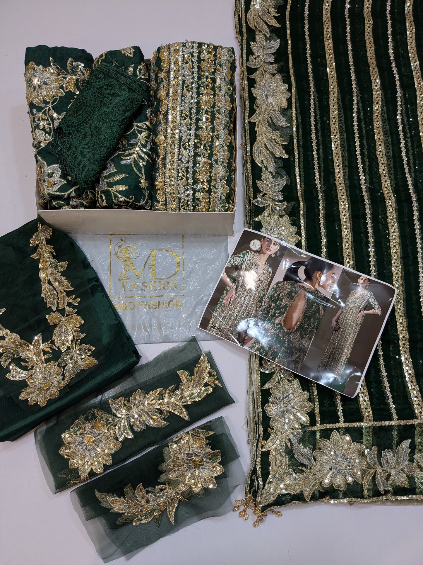 SANA SAFINAZ GREEN PREMIUM RAW SILK HAND EMBELLISHED 3 PIECE