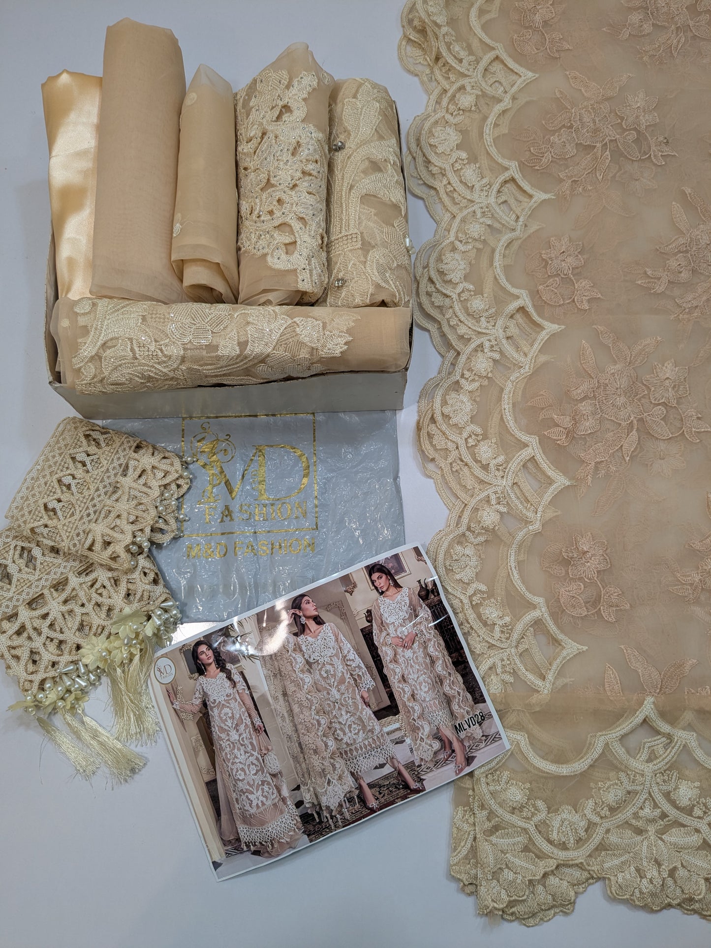 MARIA B SKIN BEIGE LUXURIOUS EMBROIDERED ORGANZA