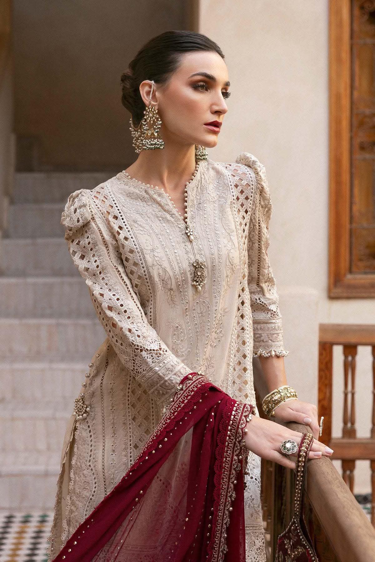 Maria b skin with maroon chikenkari lawn
