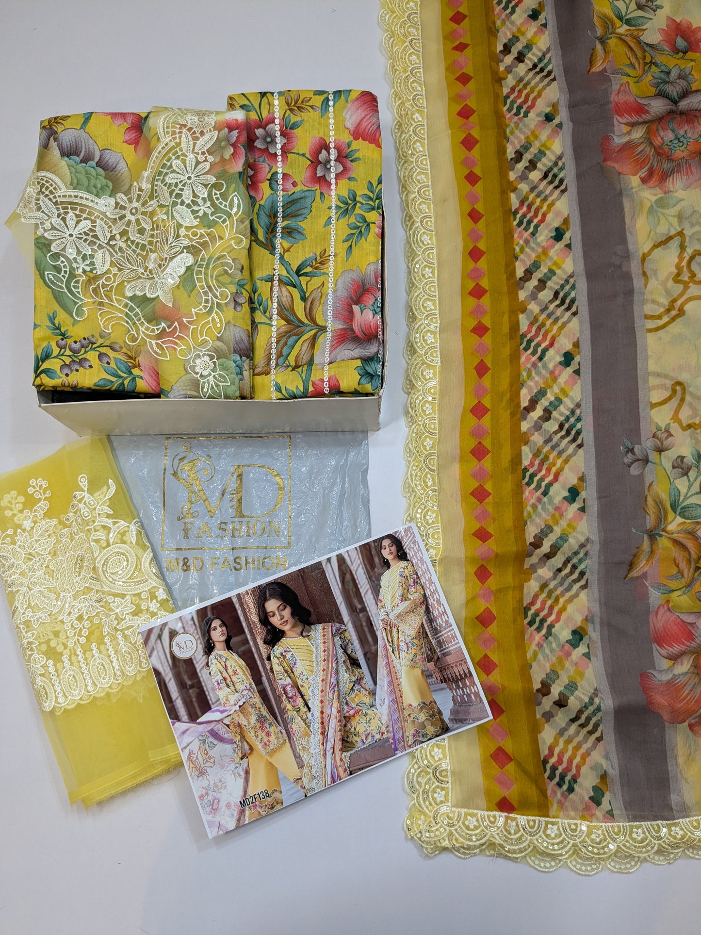 BINILYAS LEMON PRINTED EMBROIDERED LAWN
