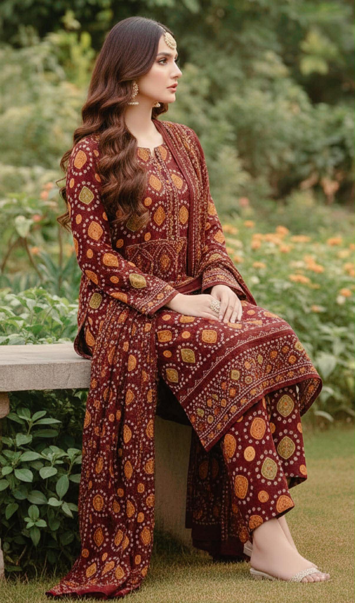 ANEELA BROWNISH WINE CHUNDRI LAWN READY DUPPATA