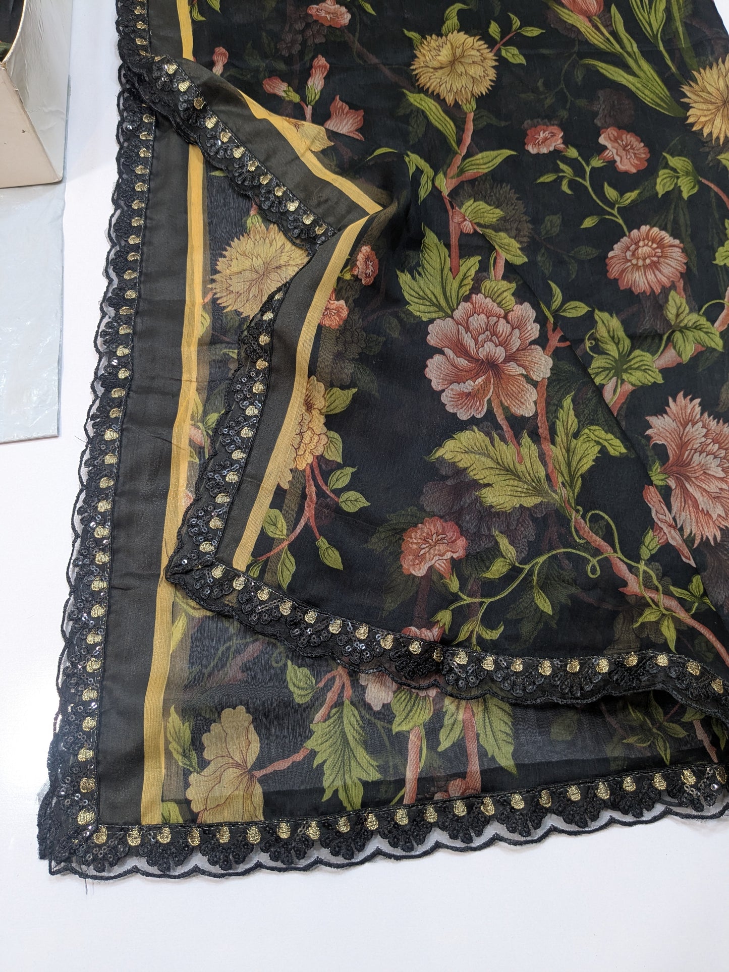 NUREH GARDENIA BLACK LAWN PRINTED EMBROIDERED