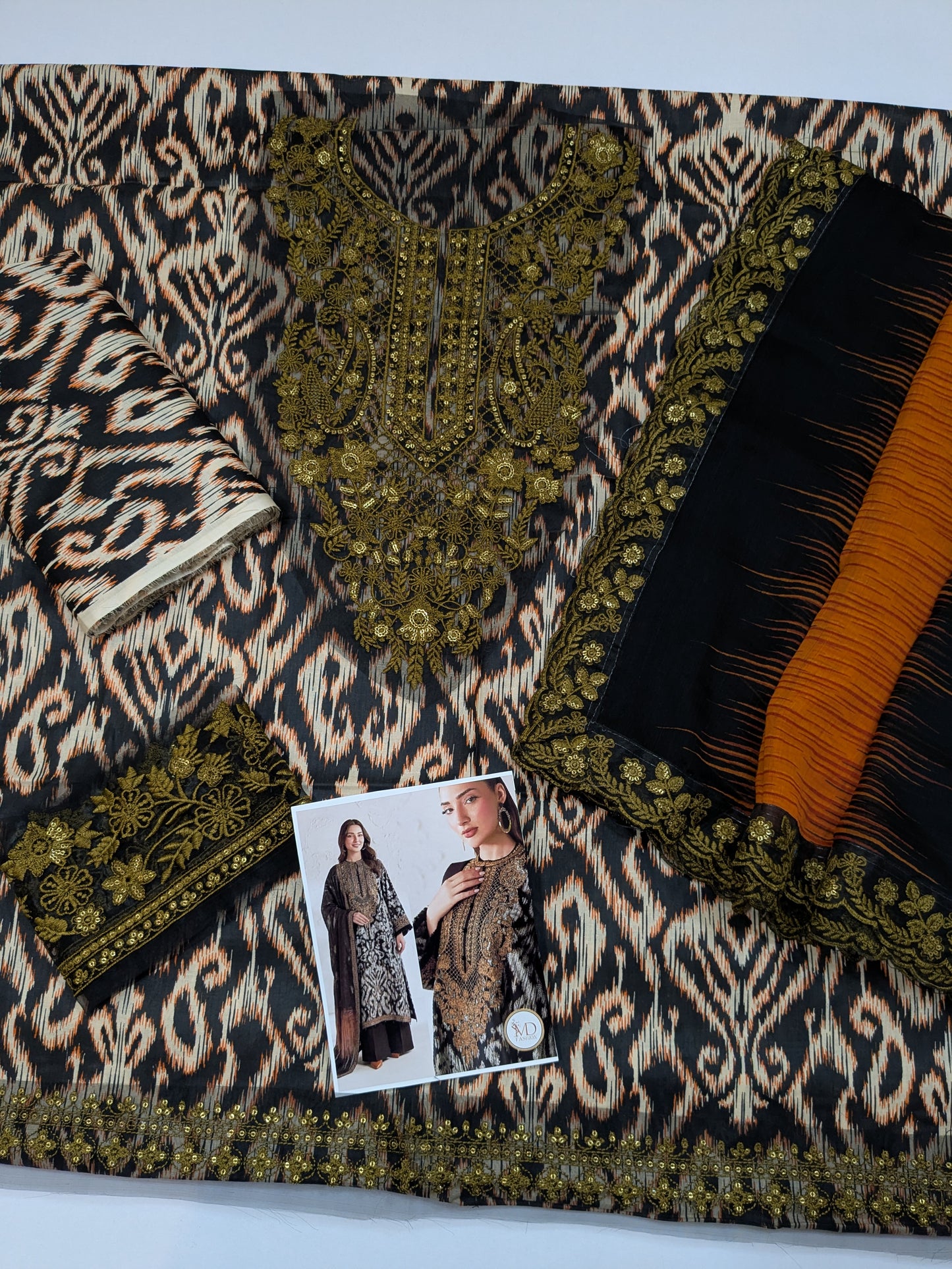 Baroque Lawn Black White Embroidered Dress