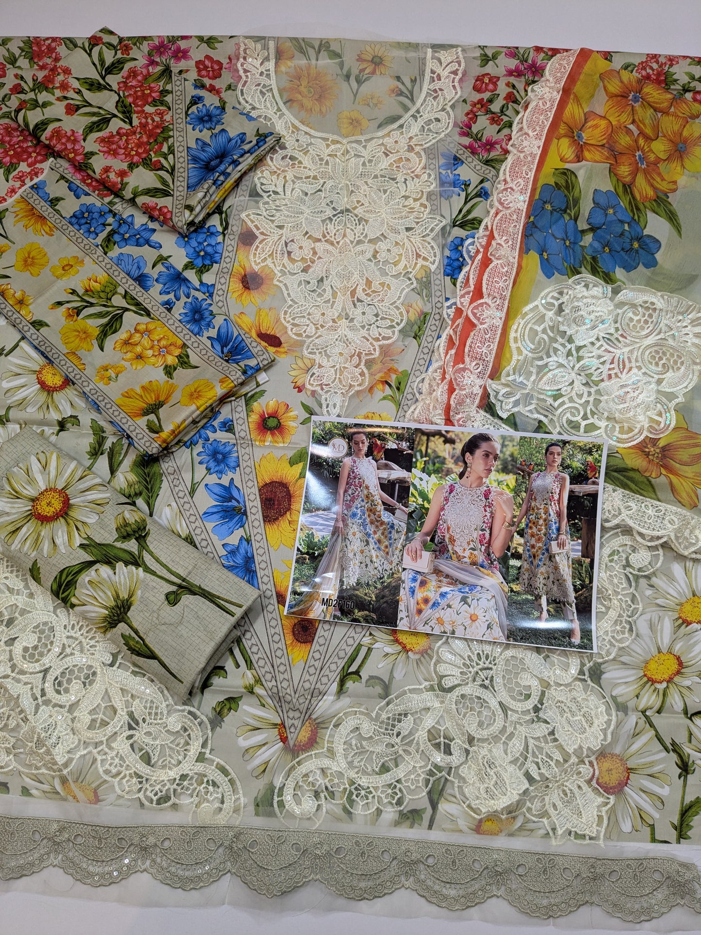 MARIA B SUNFLOWER BLUE 26 MPRINT LAWN