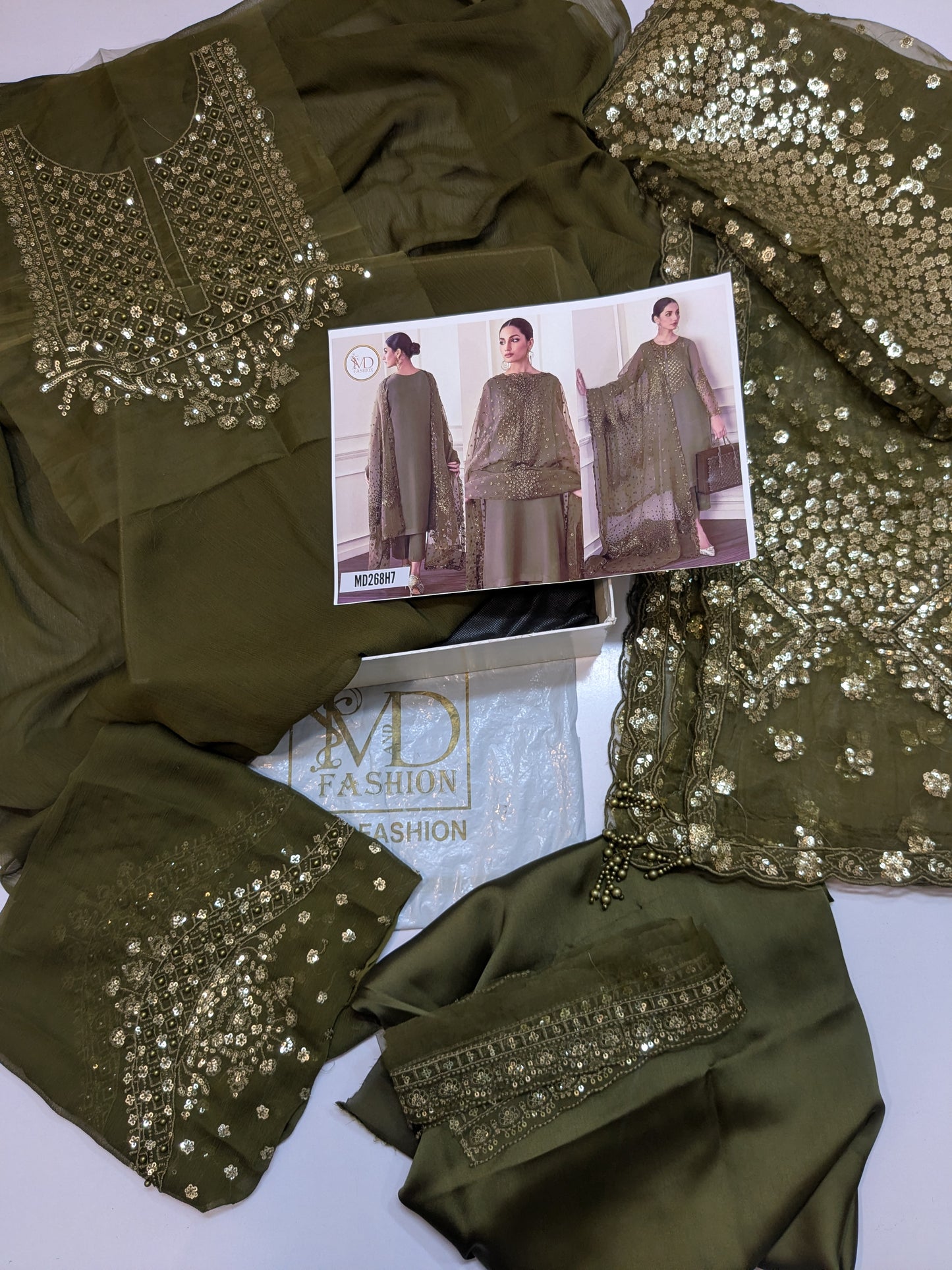BAROQUE INSPIRED MEHANDI CHIFFON EMBROIDERED