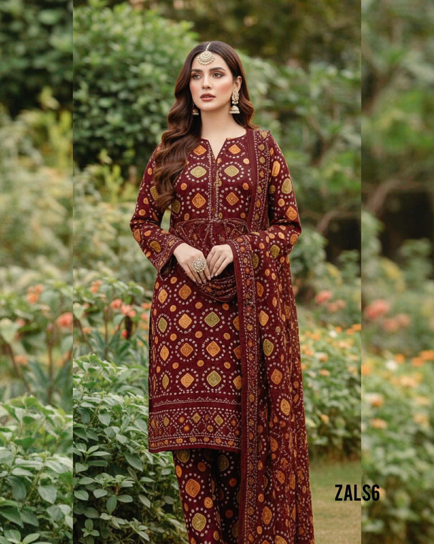 ANEELA BROWNISH WINE CHUNDRI LAWN READY DUPPATA