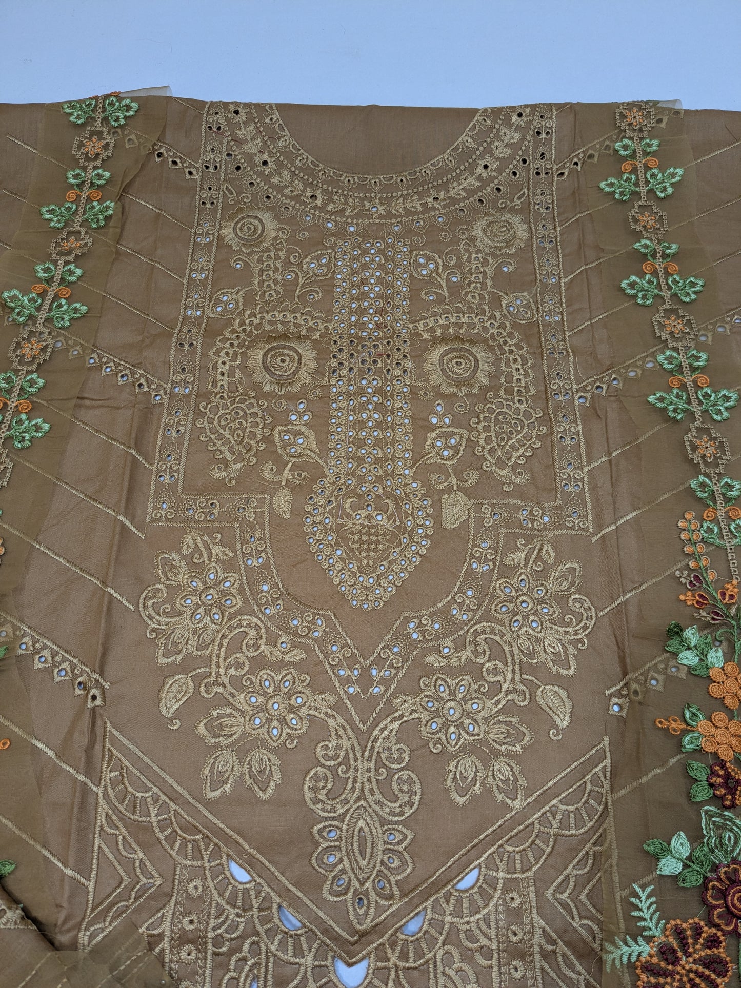 MARIA B BROWN CHIKENKARI EMBROIDERED LAWN