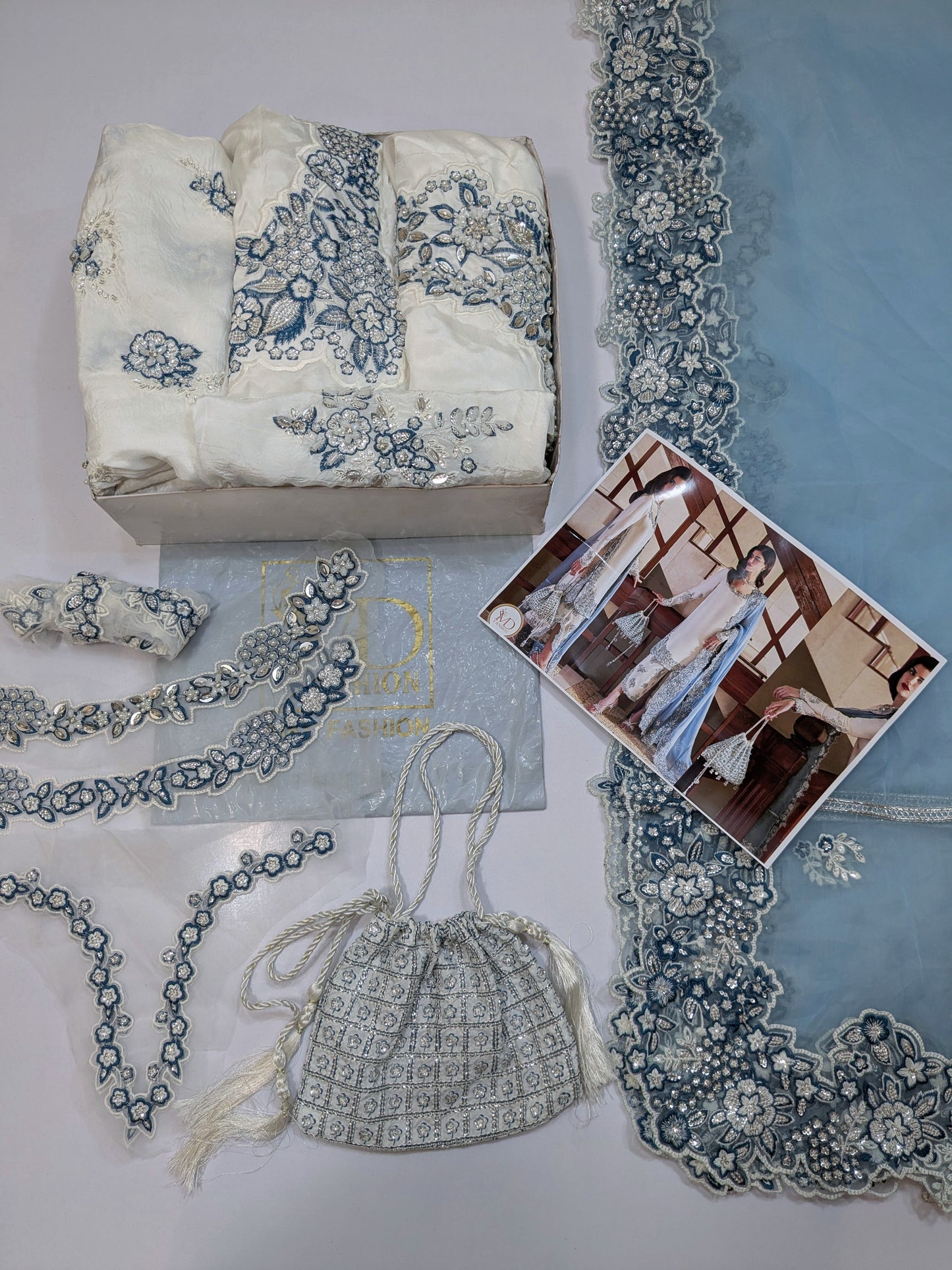 HUSSAIN REHAR VIRELLE PREMIUM RAW SILK HAND EMBELLISHED 3 PIECE UNSTICHED