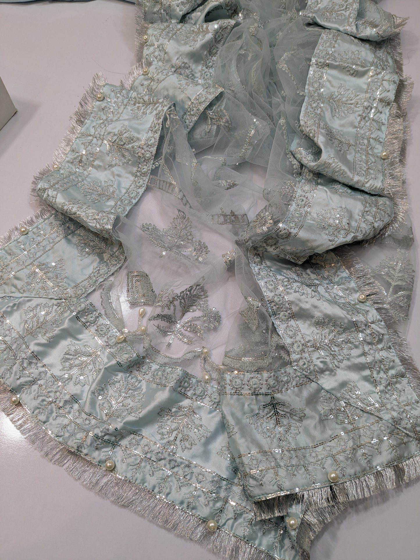 MARIA B POWDER BLUE FULL EMBELLISHED FORMAL WEAR