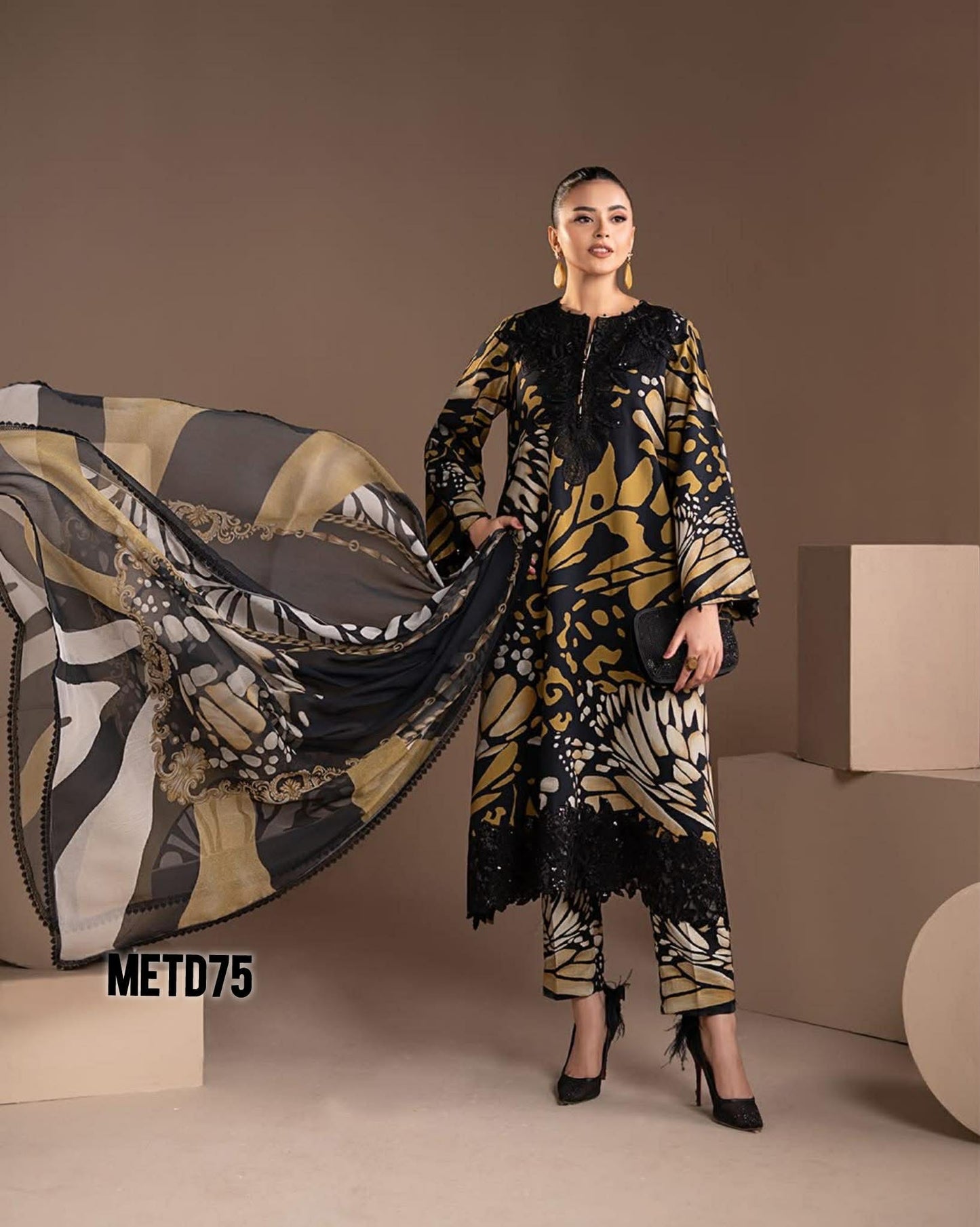 MARIA B MUSTARD BUTTERFLY LAWN DUPPATA