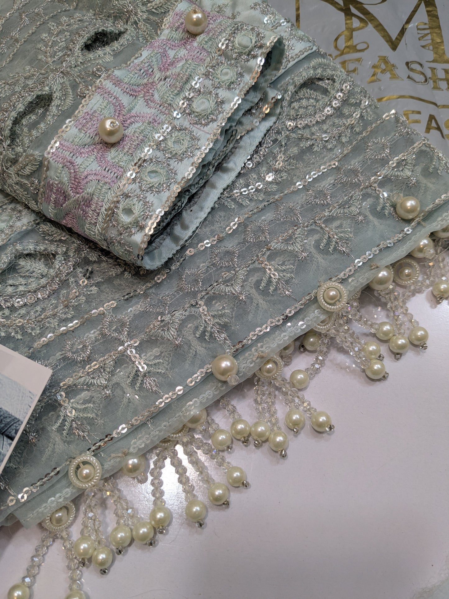 MARIA B POWDER BLUE FULL EMBELLISHED FORMAL WEAR