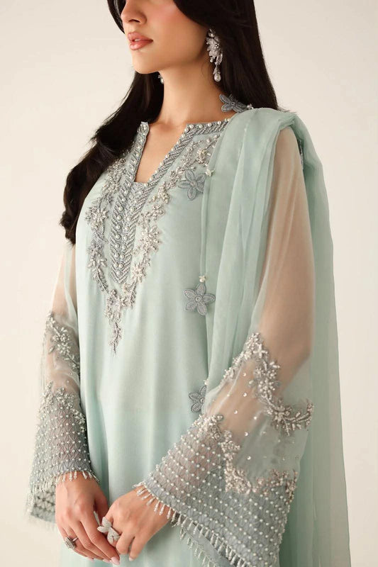 BAROQUE INSPIRED SEA GREEN CHIFFON EMBROIDERED