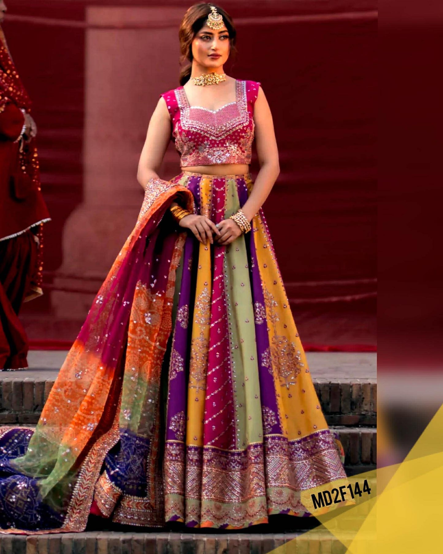 BIN ILYAS SAJJAL MULTI EMBROIDERED MAXI LAHENGA