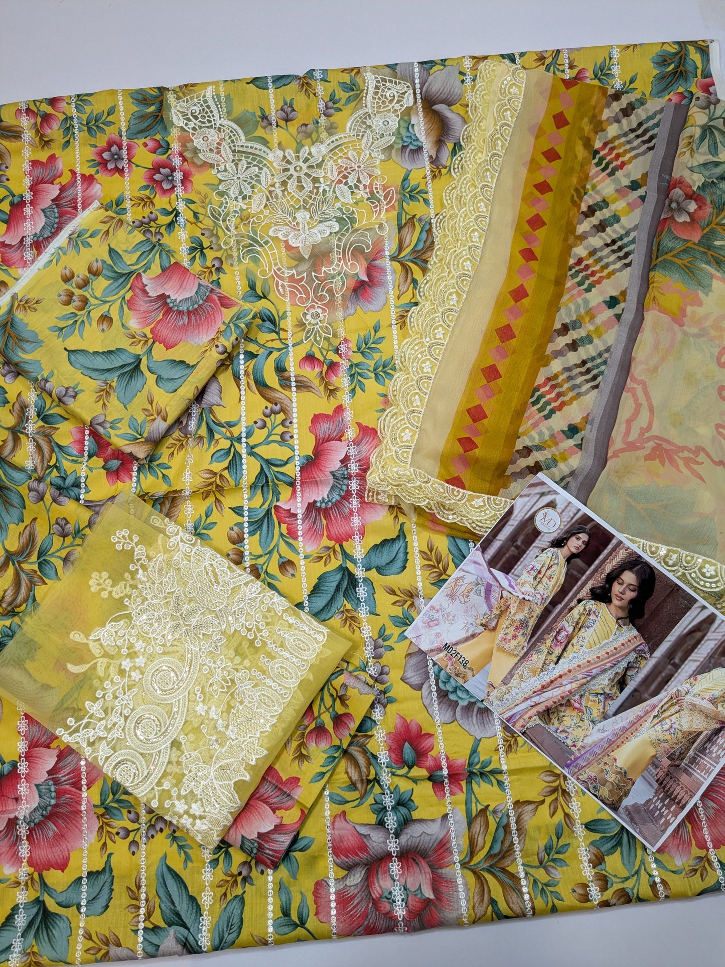 BINILYAS LEMON PRINTED EMBROIDERED LAWN