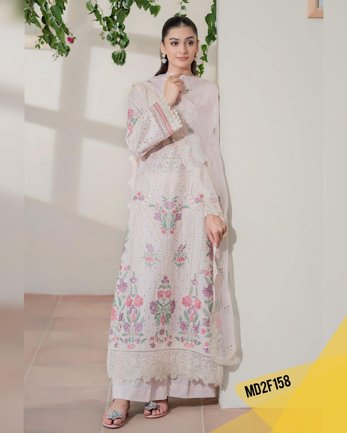 Pastels with white Luxurious chikenkari Lawn