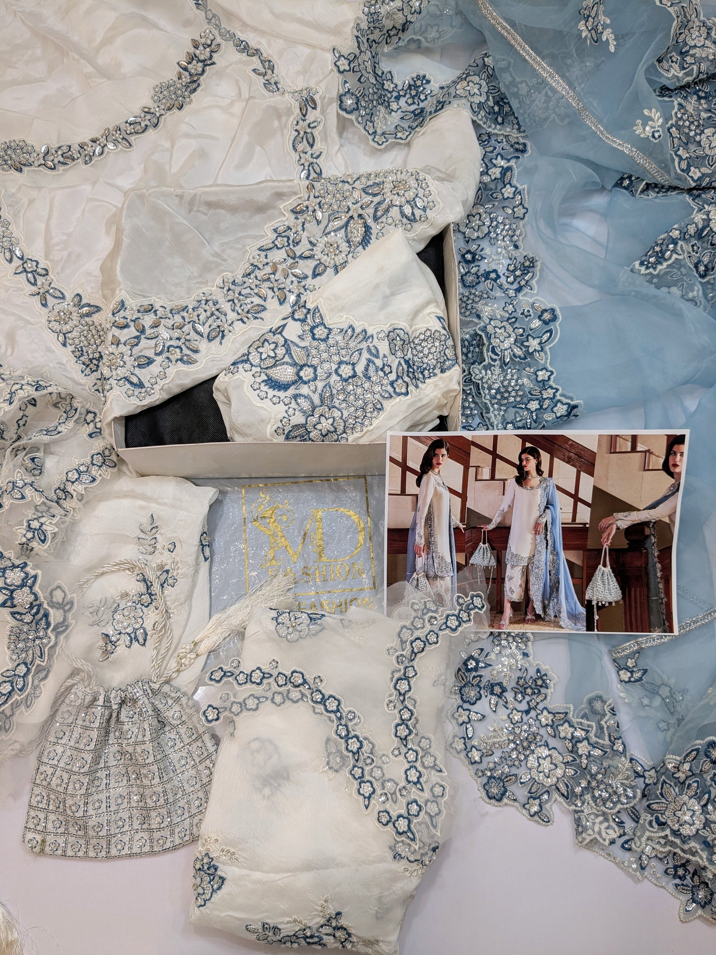 HUSSAIN REHAR VIRELLE PREMIUM RAW SILK HAND EMBELLISHED 3 PIECE UNSTICHED