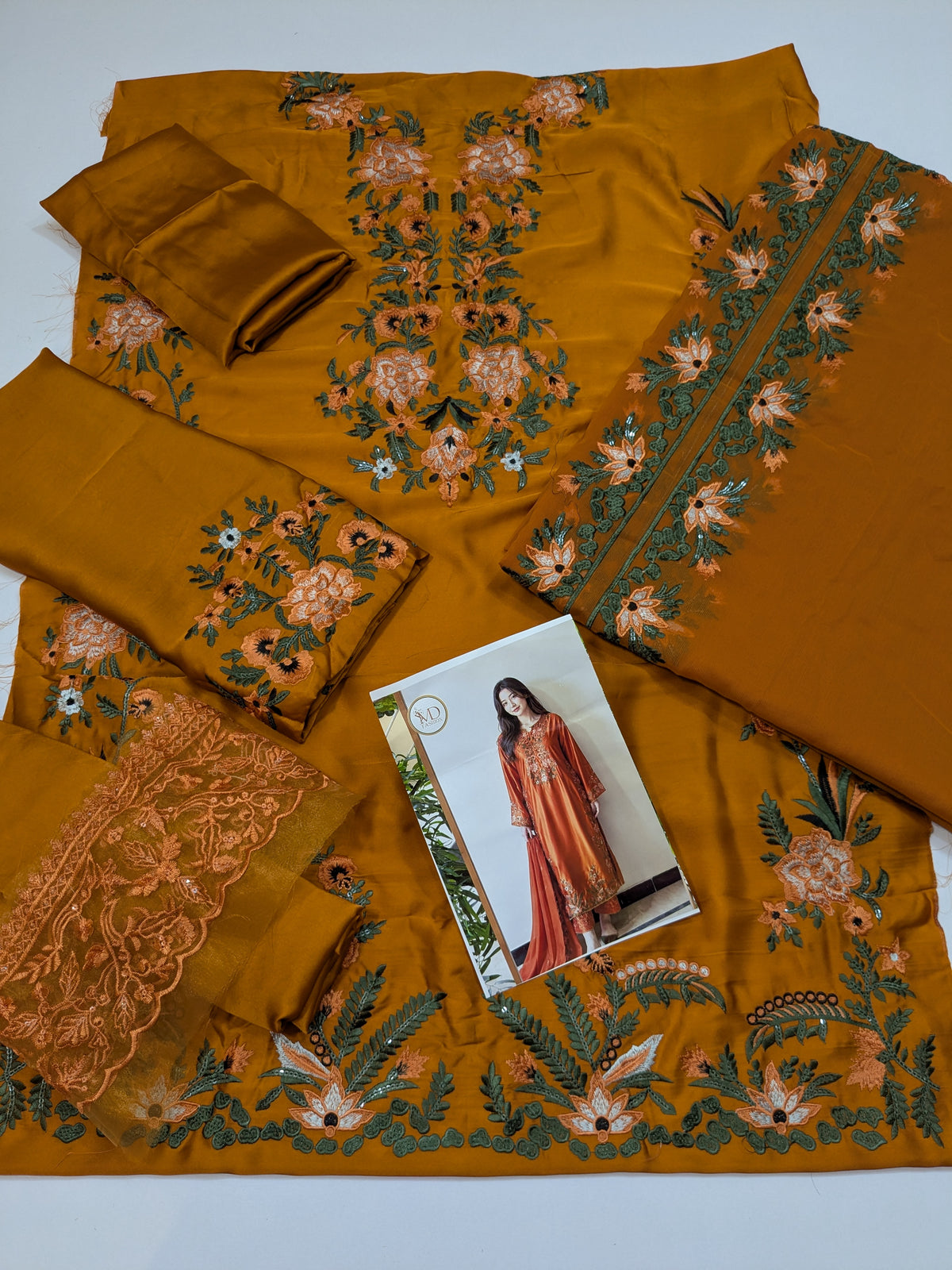 MAHIRA NOOR SILK RUST EMBROIDERED 3PCS