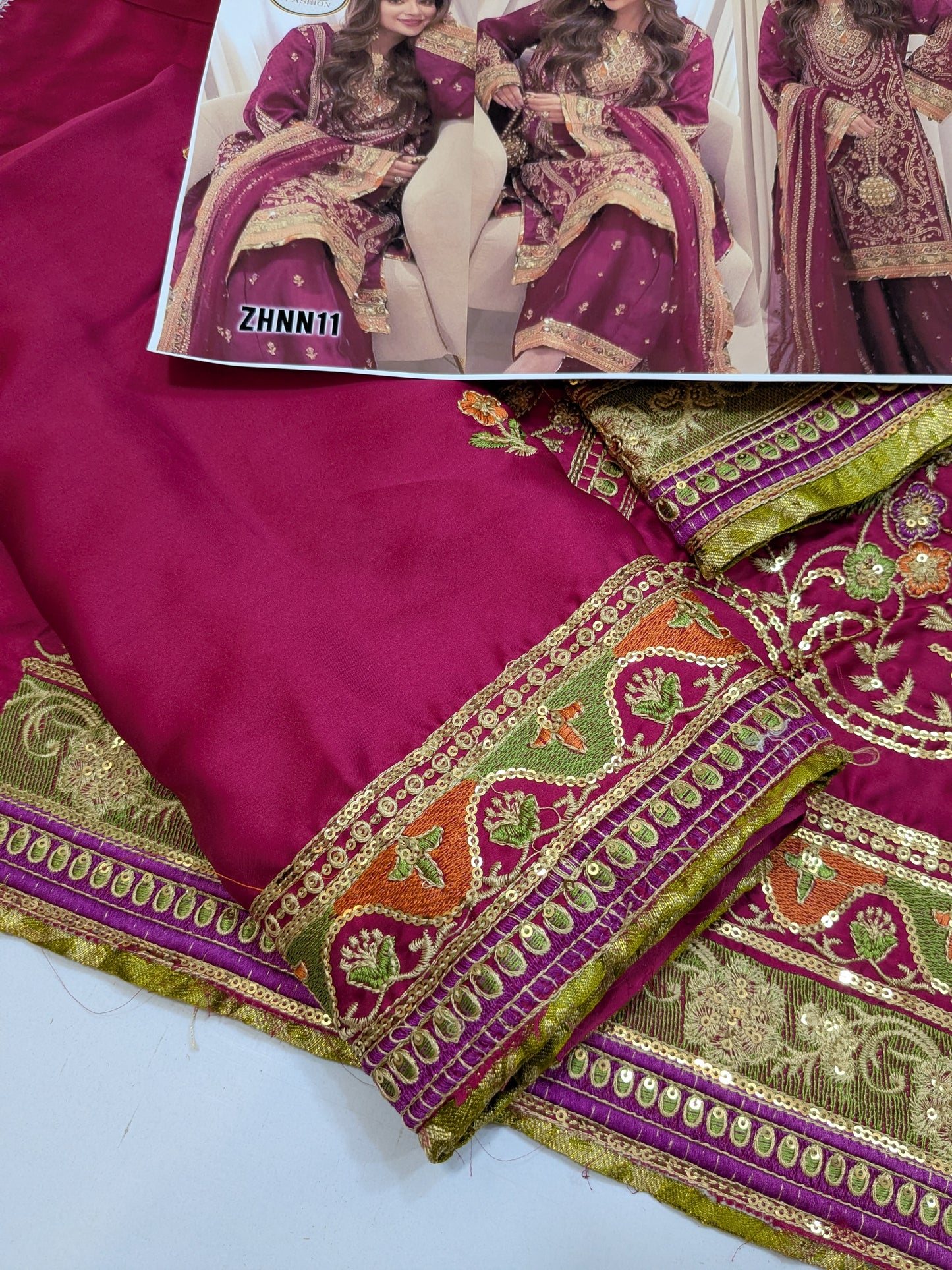 ANEELA SABOOR CHARMEUSE SILK EMBROIDERED DRESS