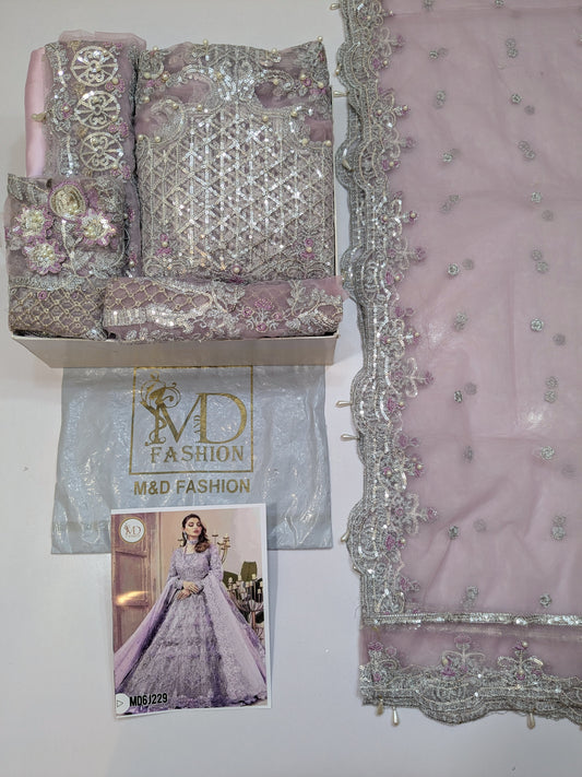Maria b couture lilac net embroidered maxi