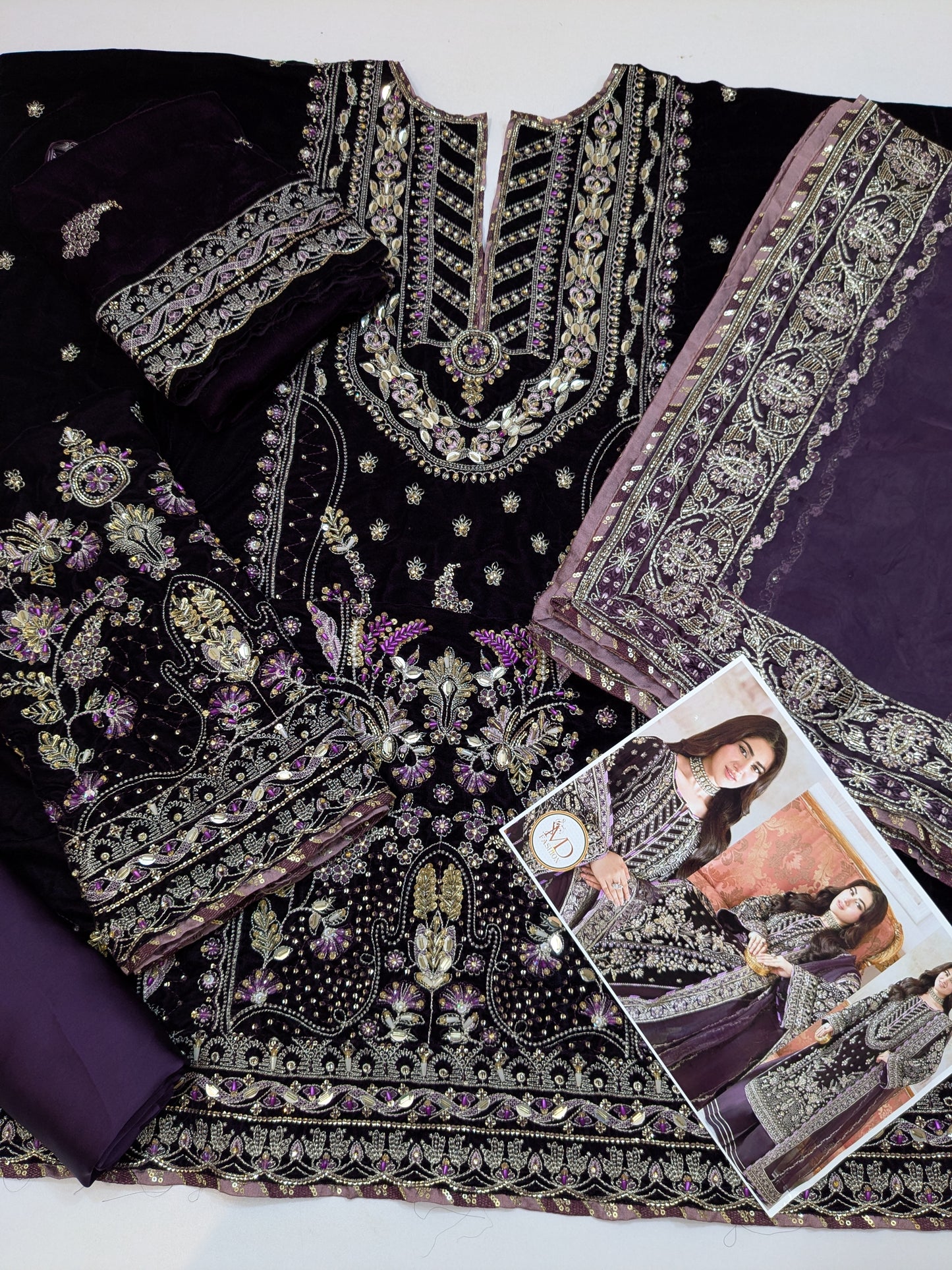 Aneelas Luxurious wedding wear purple velvet