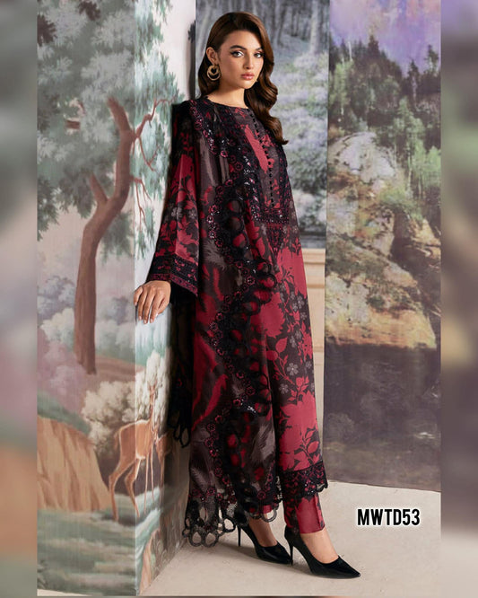 RAMSHA BLACK RED PRINTED EMBROIDERED LAWN DRESS
