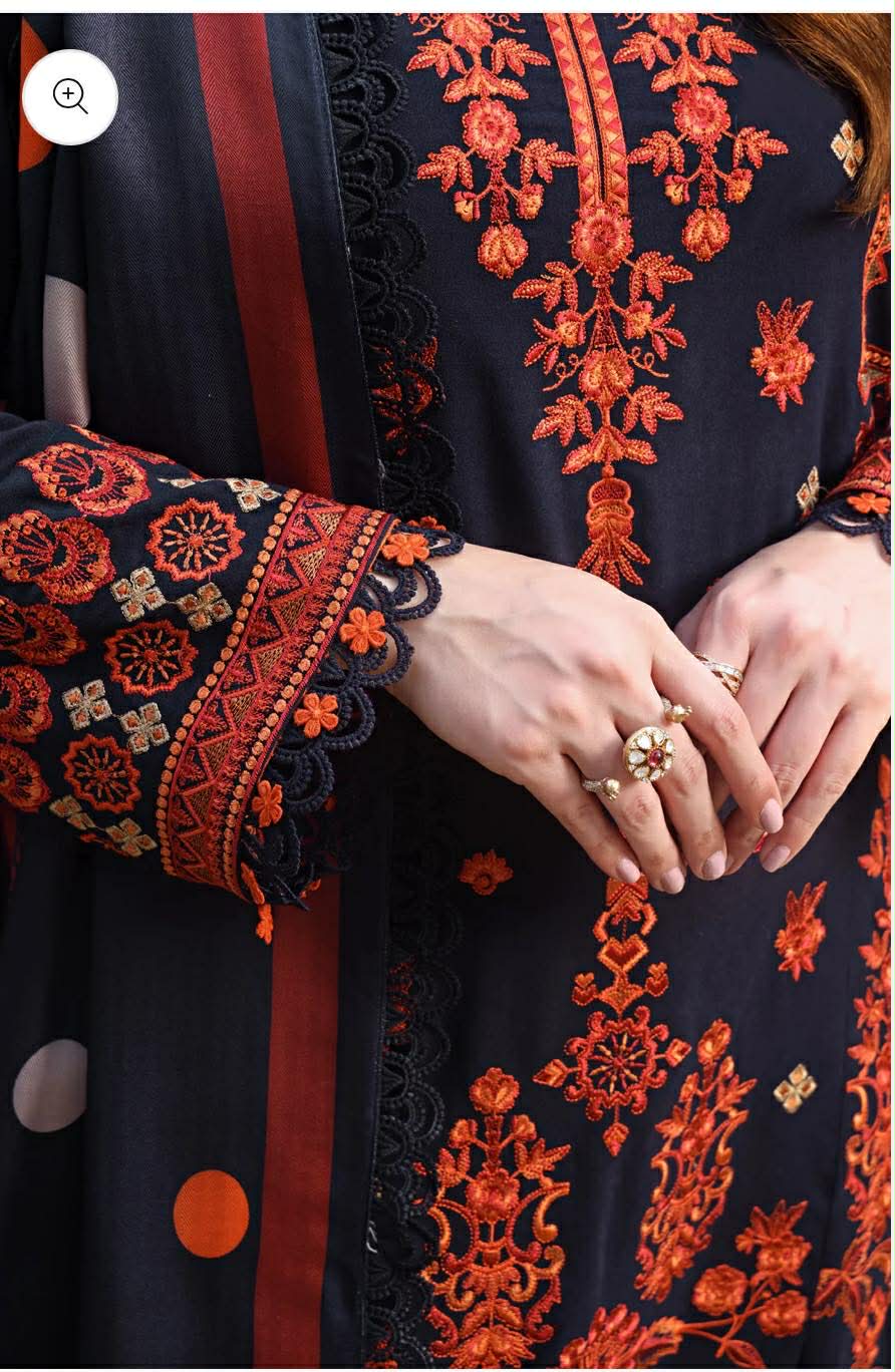 ANEELAS KHADDAR BLACK RED EMBROIDERED 3pcs