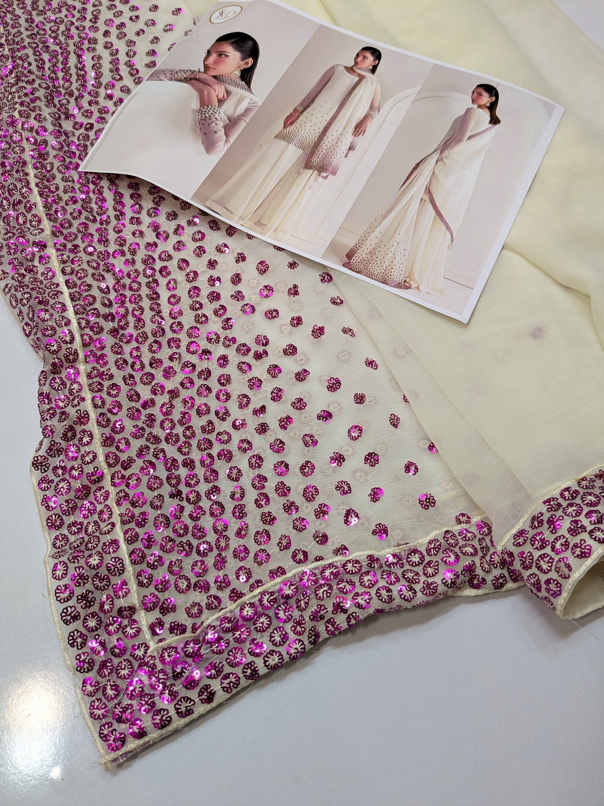 JAZMIN CHIFFON PREMIUM CREAM PLUMP SEQUENCE EMBROIDERED