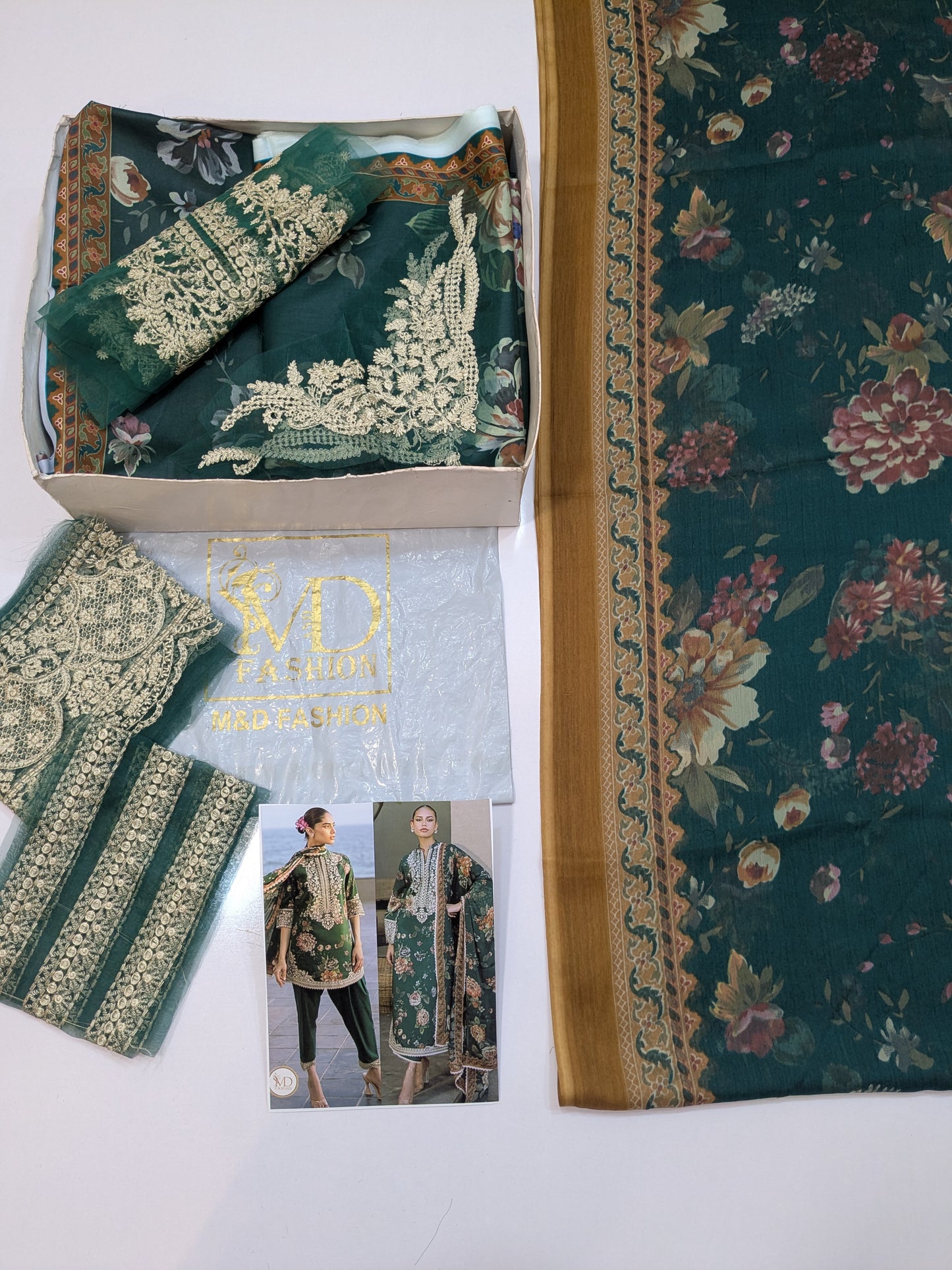 ZAINAB CHOTANI GREEN LAWN EMBROIDERED DRESS